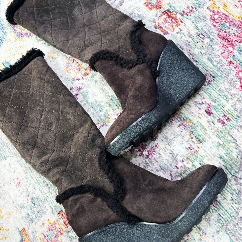 Moncler Shearling Suede Wedge Boots - Picture 7 of 9